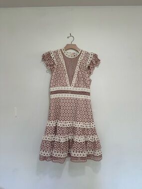SEA Josie Crochet Lace Blush and White Mini Ruffle Dress